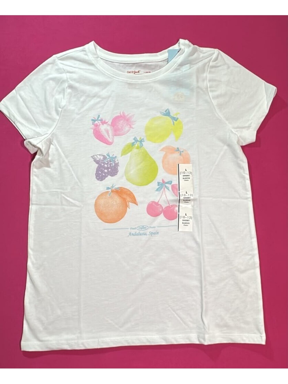 Cat & Jack Fruit Print T‑Shirt White Andalusia Spain  L(10/12)